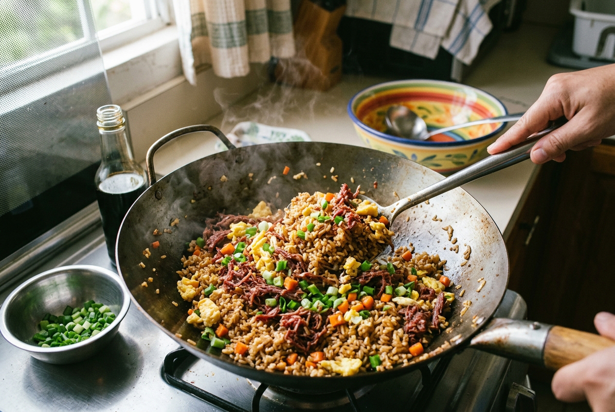 Arroz Frito con Corned Beef al Estilo Asiático